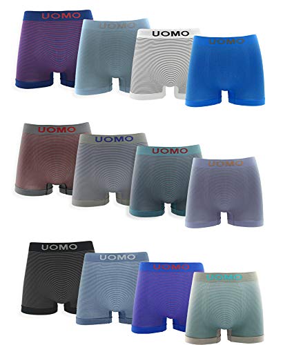 Channo Pack de 12 - Calzoncillos Boxer Lycra sin Costuras con Rayas horizontales (XL)
