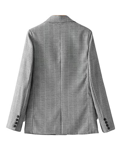 Chaqueta a Cuadros Mujeres Blazer Manga Larga Outwear Gris S