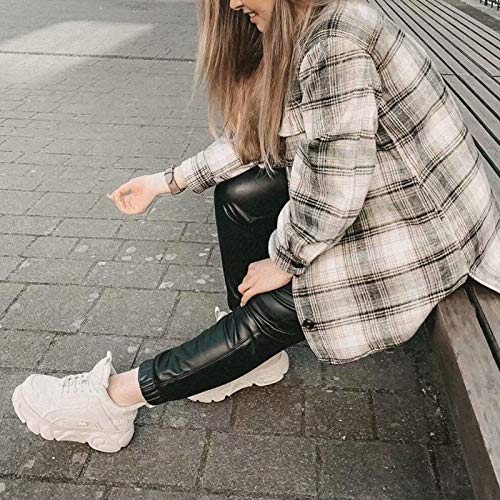 Chaqueta a Cuadros para Mujer con Botones Chaqueta Transición Tamaño Grande Sobrecamisa Cuadros con Bolsillos Camisa Ligera Manga Larga Estilo Boyfriend Otoño (Gris, M)