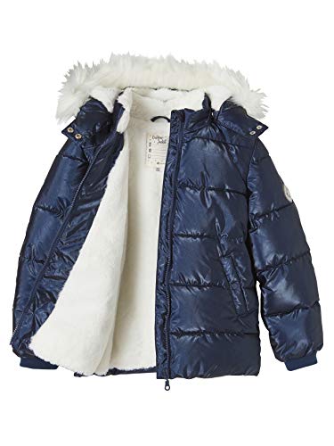 Chaqueta acolchada para niña con capucha, aspecto metálico Color azul metalizado. 18 meses