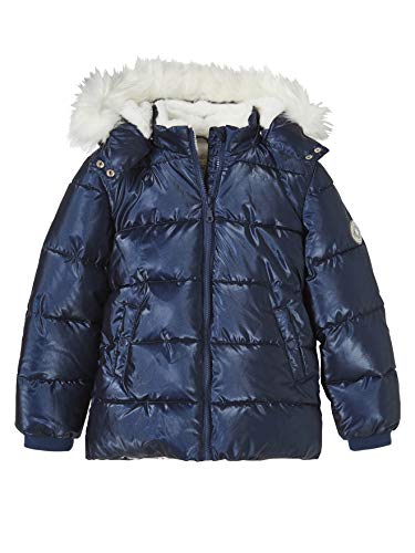 Chaqueta acolchada para niña con capucha, aspecto metálico Color azul metalizado. 18 meses