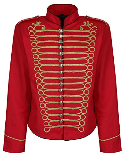 Chaqueta Ajustada de Desfile Militar Punk Percusionista en para Hombres - Rojo & Oro (Talla Masculina XXXL)