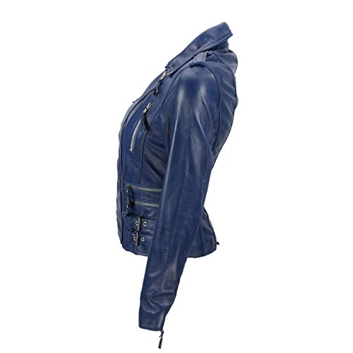 Chaqueta corta para mujer de piel auténtica estilo motero vintage con cierre y hebilla