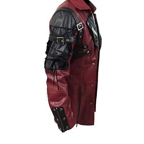 Chaqueta Cuero Hombre Moto Chaquetas Vintage Gótico Steampunk Medieval Abrigo Largo Piel Sintetico Cazadoras Cosplay Fiesta Hombres Invierno Jacket Rompevientos Yvelands(Rojo,XXL)