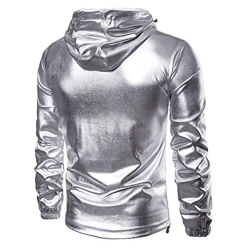 Chaqueta De Abrigo De Metalizada Color Plata De Modernas Casual Liso para Hombre De Chaqueta De Transición De Manga Larga Chaqueta con Capucha De Motorista Chaquetas Chaqueta De Abrigo
