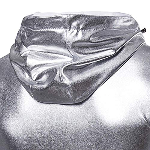 Chaqueta De Abrigo De Metalizada Color Plata De Modernas Casual Liso para Hombre De Chaqueta De Transición De Manga Larga Chaqueta con Capucha De Motorista Chaquetas Chaqueta De Abrigo