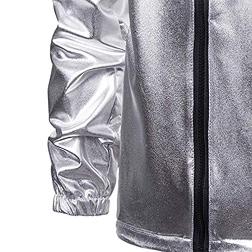 Chaqueta De Abrigo De Metalizada Color Plata De Modernas Casual Liso para Hombre De Chaqueta De Transición De Manga Larga Chaqueta con Capucha De Motorista Chaquetas Chaqueta De Abrigo
