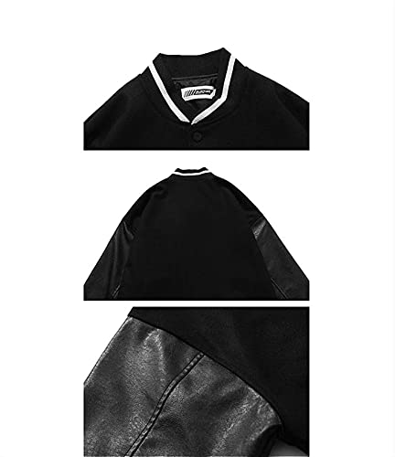 Chaqueta de béisbol Chaqueta Universitaria para Hombres Chaqueta Deportiva Chaqueta de fútbol Americano - otoño Verano (Color : Black, Size : XXL)