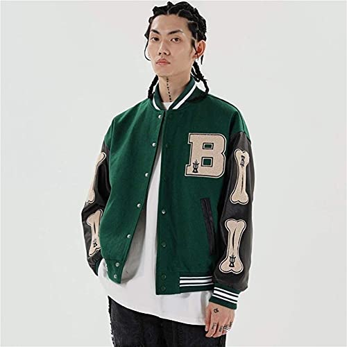 Chaqueta de béisbol Chaqueta Universitaria para Hombres Chaqueta Deportiva Chaqueta de fútbol Americano - otoño Verano (Color : Green, Size : L)