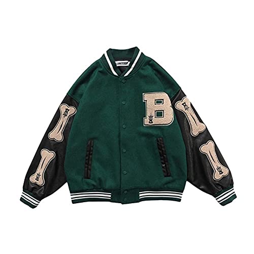Chaqueta de béisbol Chaqueta Universitaria para Hombres Chaqueta Deportiva Chaqueta de fútbol Americano - otoño Verano (Color : Green, Size : L)