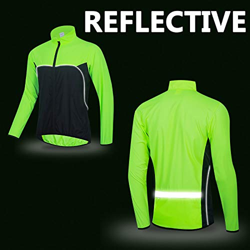 Chaqueta De Ciclismo Hombre Mujer Impermeable Reflectantes Ligero Larga Manga Vientos Transpirable Ciclismo De Montaña Ropa para Deportes Al Aire Libre Correr Senderismo,Negro,XL