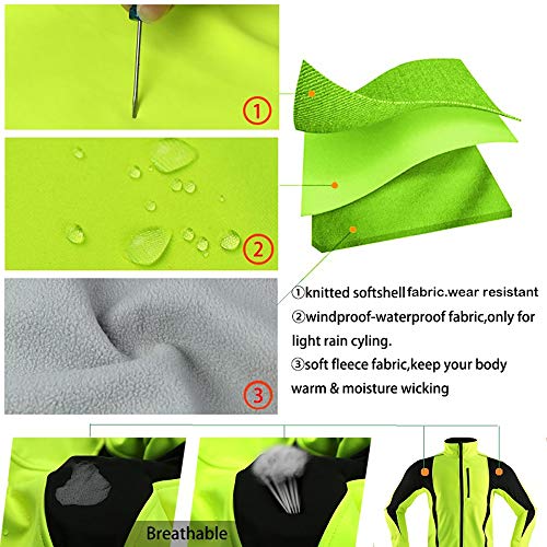 Chaqueta De Ciclismo para Mujer Invierno Térmico, Impermeable A Prueba De Viento Calentamiento Transpirable Reflectante Cortavientos para Mujer para Correr Al Aire Libre Ciclismo MTB,Verde,S