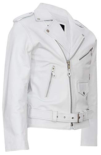 Chaqueta de Cuero Blanco para Hombre Rock Motocicleta de Piel XL