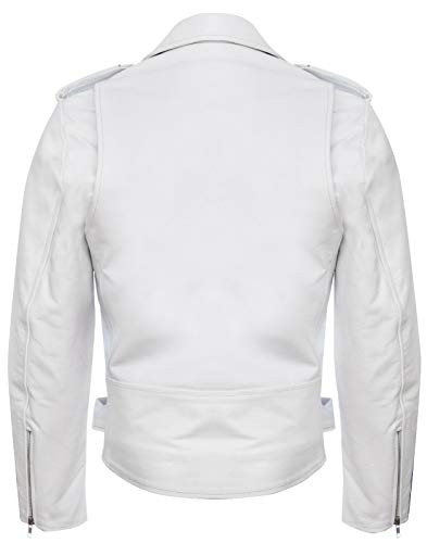 Chaqueta de Cuero Blanco para Hombre Rock Motocicleta de Piel XL