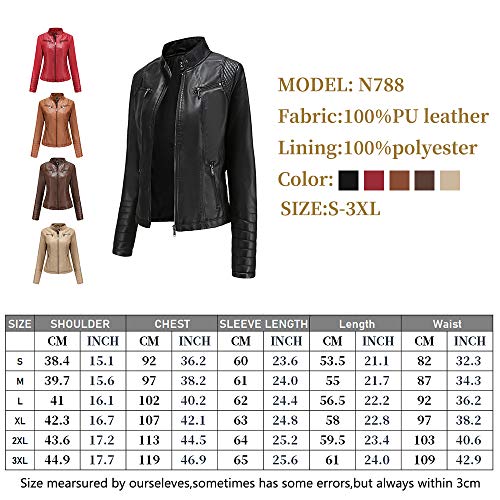 Chaqueta de Cuero Leather Jackets Motorista de PU para Mujer Chaqueta con Bolsillos con Cremallera, Chaqueta Corta para el Otoño, Primavera (5 Colores),Beige,M