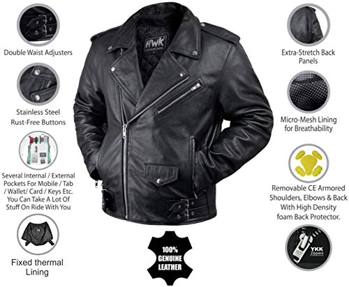 Chaqueta de cuero para motocicleta para hombre, para montar en motocicleta, café, racer, estilo vintage, Brando Biker Chaquetas CE blindadas (4XL)