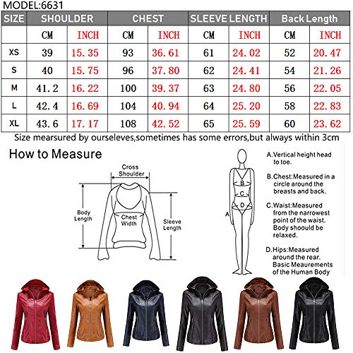 Chaqueta de Cuero Sudadera con Capucha Invierno Cálido Forro Polar Chaqueta Motorista de PU para Mujer Chaqueta con Bolsillos con Cremallera, Chaqueta Corta para el Primavera Otoño YK-3,Brown,M