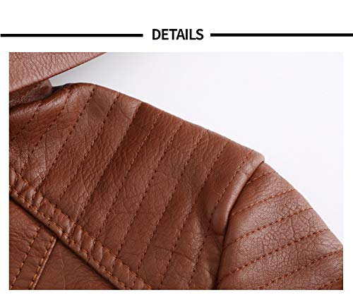 Chaqueta de Cuero Sudadera con Capucha Invierno Cálido Forro Polar Chaqueta Motorista de PU para Mujer Chaqueta con Bolsillos con Cremallera, Chaqueta Corta para el Primavera Otoño YK-3,Brown,M