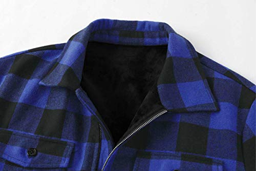 Chaqueta de tela escocesa para hombre, chaqueta de sherpa a cuadros de forro polar forrado de franela abrigo de manga larga con cremallera casual de invierno