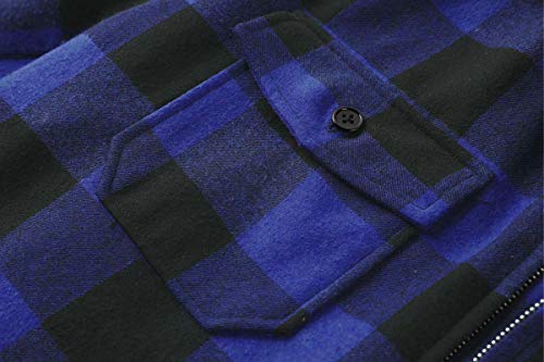 Chaqueta de tela escocesa para hombre, chaqueta de sherpa a cuadros de forro polar forrado de franela abrigo de manga larga con cremallera casual de invierno