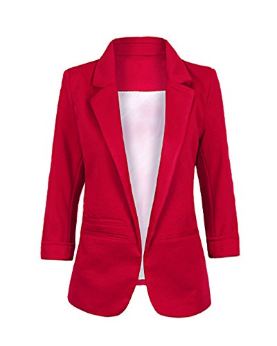 Chaqueta de Traje de Negocios para Mujer Blazers Manga 3/4 Slim Fit Elegante Blázer Vino Rojo M