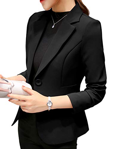 Chaqueta de Traje,Mujeres Color Sólido Corto Oficina Carrera Blazers Negro L