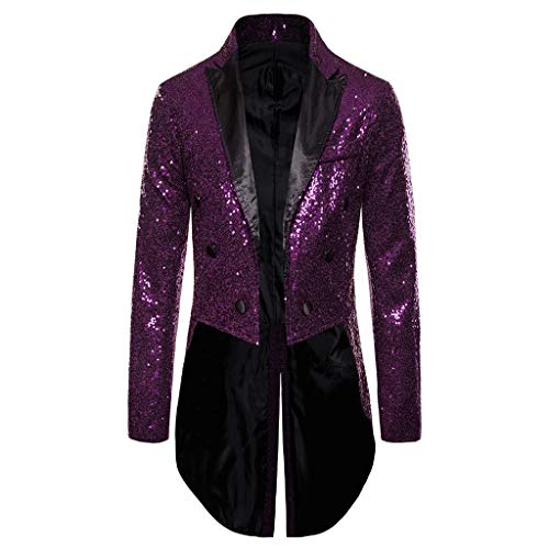 Chaqueta de Vestir Retro Estilo Gótico para Hombre Moda Lentejuelas Retro Tailcoat Traje de Fiesta de Bodas de Negocios Chaqueta Brillante Blazer riou