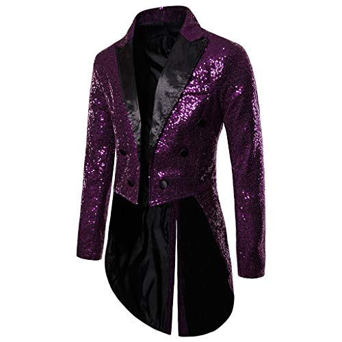 Chaqueta de Vestir Retro Estilo Gótico para Hombre Moda Lentejuelas Retro Tailcoat Traje de Fiesta de Bodas de Negocios Chaqueta Brillante Blazer riou