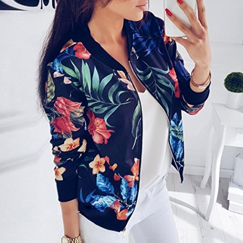 Chaqueta Fresca Hiroo Mujer Blusa con Estampado Floral Camiseta de Manga Larga Suéteres Suaves Classic Quilted Slim Fit Baseball Chaqueta Biker Bomber Chaqueta Chaqueta Corta (S, Azul)