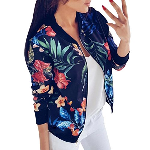 Chaqueta Fresca Hiroo Mujer Blusa con Estampado Floral Camiseta de Manga Larga Suéteres Suaves Classic Quilted Slim Fit Baseball Chaqueta Biker Bomber Chaqueta Chaqueta Corta (S, Azul)