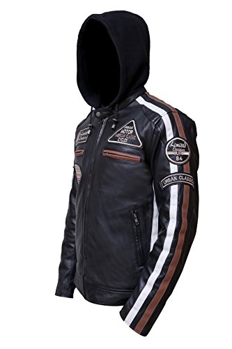 Chaqueta Moto Hombre en Cuero Urban Leather '58 GENTS' | Chaqueta Cuero Hombre | Cazadora de Moto de Piel de Cordero | Armadura Removible para Espalda, Hombros y Codos Aprobada por la CE |Negro | XL