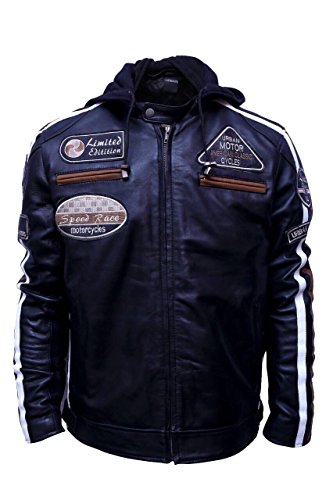 Chaqueta Moto Hombre en Cuero Urban Leather '58 GENTS' | Chaqueta Cuero Hombre | Cazadora de Moto de Piel de Cordero | Armadura Removible para Espalda, Hombros y Codos Aprobada por la CE |Negro | XL