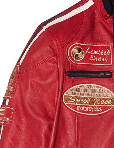 Chaqueta Moto Mujer de Cuero Urban Leather '58 LADIES' | Chaqueta Cuero Mujer | Cazadora Moto de Piel de Cordero | Armadura Removible para Espalda, Hombros y Codos Aprobada por la CE |Rojo Wax | 5XL