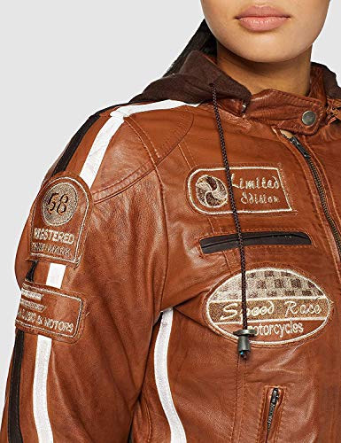 Chaqueta Moto Mujer de Cuero Urban Leather '58 LADIES' | Chaqueta Cuero Mujer | Cazadora Moto de Piel de Cordero | Armadura Removible para Espalda, Hombros y Codos Aprobada por la CE |Tan | 2XL