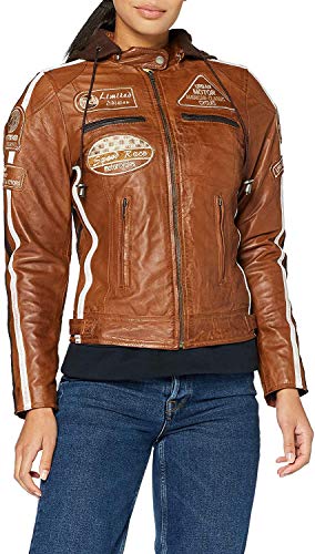 Chaqueta Moto Mujer de Cuero Urban Leather '58 LADIES' | Chaqueta Cuero Mujer | Cazadora Moto de Piel de Cordero | Armadura Removible para Espalda, Hombros y Codos Aprobada por la CE |Tan | 2XL