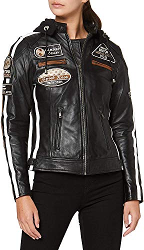 Chaqueta Moto Mujer de Cuero Urban Leather UR-155 '58 LADIES' | Chaqueta Cuero Mujer | Cazadora Moto de Piel de Cordero | Armadura Removible para Espalda, Hombros y Codos Aprobada por la CE |Negro | XL