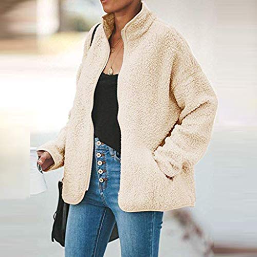 Chaqueta Mujer Invierno Abrigos Pelo de Lana Abrigo Corto Caliente Piel Sintética Cazadoras Cuello Alto Outwear Parkas Tops Moda Tumblr Elegante Ropa Casual Yvelands(Caqui,M)