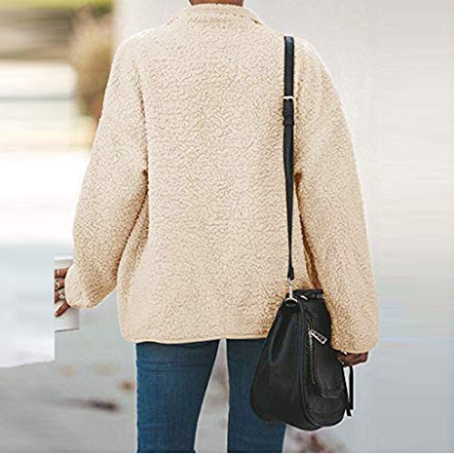 Chaqueta Mujer Invierno Abrigos Pelo de Lana Abrigo Corto Caliente Piel Sintética Cazadoras Cuello Alto Outwear Parkas Tops Moda Tumblr Elegante Ropa Casual Yvelands(Caqui,M)