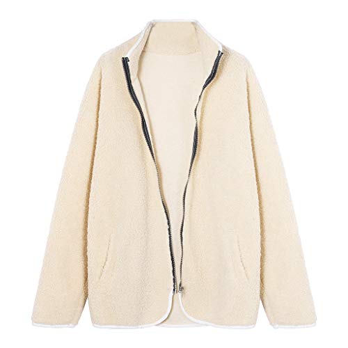 Chaqueta Mujer Invierno Abrigos Pelo de Lana Abrigo Corto Caliente Piel Sintética Cazadoras Cuello Alto Outwear Parkas Tops Moda Tumblr Elegante Ropa Casual Yvelands(Caqui,M)