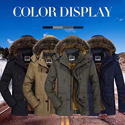 Chaqueta Parka Hombre Abrigos Parka con Capucha Cálido Abrigo de Algodón Prueba de Viento Abrigo Invierno Azul Marino L