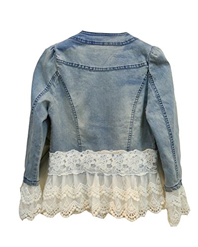 Chaqueta Vaquera Mujer Elegantes Manga Larga Encaje Vaquero Chaquetas Abrigos Azul XL