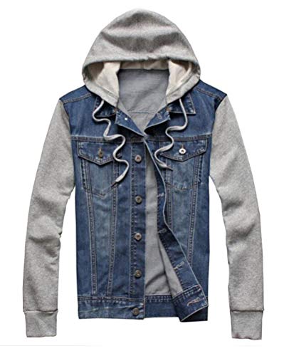 Chaqueta Vaquera para Hombre Slim Fit Desmontable Chaqueta con Capucha Clásico Tamaño Grande Mezclilla Abrigo Azul L