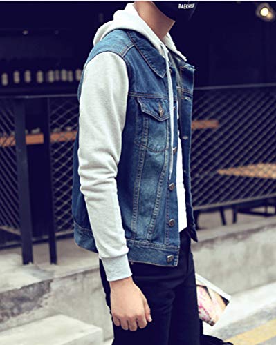 Chaqueta Vaquera para Hombre Slim Fit Desmontable Chaqueta con Capucha Clásico Tamaño Grande Mezclilla Abrigo Azul L