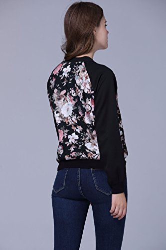 Chaquetas De Mujer Elegantes Vintage Flores Estampado Bomber Jacket Basic Manga Larga Stand Cuello con Cremallera Moda Casual Outdoor Primavera Otoño Abrigos Outerwear Ropa