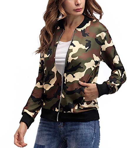Chaquetas Mujer Militar Camuflaje Otoño Invierno Chaqueta Cortas Abrigos con Cremallera Slim Fit Manga Larga Bikerjacke Bomber Juvenil Moda Boyfriend Unisex Jacket Outcoat Hippie Básicos
