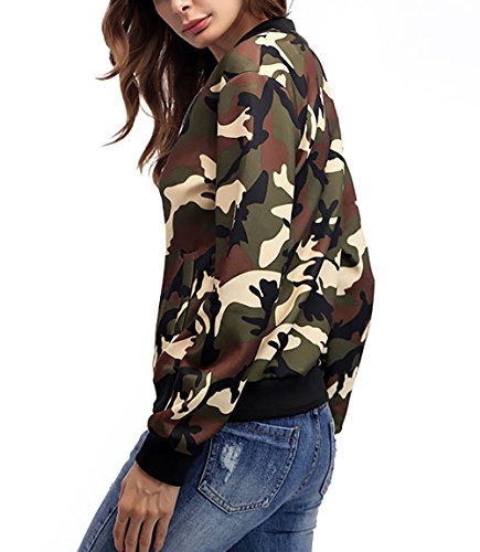Chaquetas Mujer Militar Camuflaje Otoño Invierno Chaqueta Cortas Abrigos con Cremallera Slim Fit Manga Larga Bikerjacke Bomber Juvenil Moda Boyfriend Unisex Jacket Outcoat Hippie Básicos