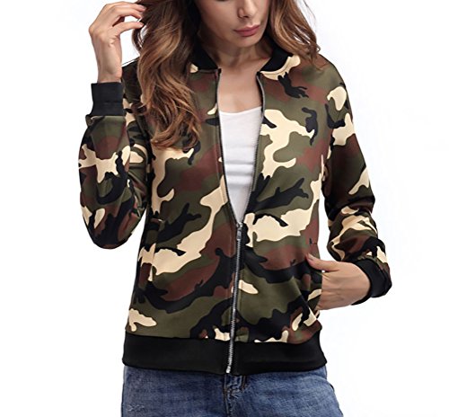 Chaquetas Mujer Militar Camuflaje Otoño Invierno Chaqueta Cortas Abrigos con Cremallera Slim Fit Manga Larga Bikerjacke Bomber Juvenil Moda Boyfriend Unisex Jacket Outcoat Hippie Básicos