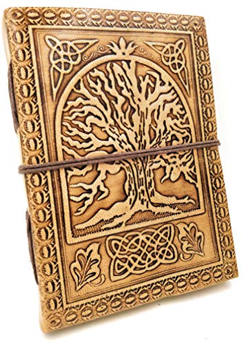 Chic & Zen – Cuaderno, bloc de notas, diario, libro, piel auténtica, Vintage, árbol de la vida, 12,50 cm x 17,50 cm papel reciclado Premium