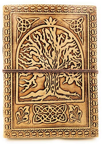 Chic & Zen – Cuaderno, bloc de notas, diario, libro, piel auténtica, Vintage, árbol de la vida, 12,50 cm x 17,50 cm papel reciclado Premium