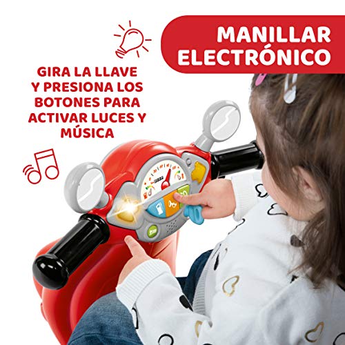 Chicco Vespa Primavera, Moto Correpasillos Niños, Juguete para Niños con Panel Electrónico, Luz, Sonido y Ruedines Estabilizadores Extraíbles – Moto Para Niños de 1 a 3 Años, Máx. 25 Kg, Color Roja